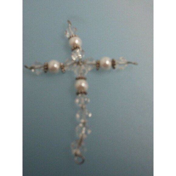 Handcrafted Crystal Pearl Cross Easter Christian Ornament - Picture 4 of 4